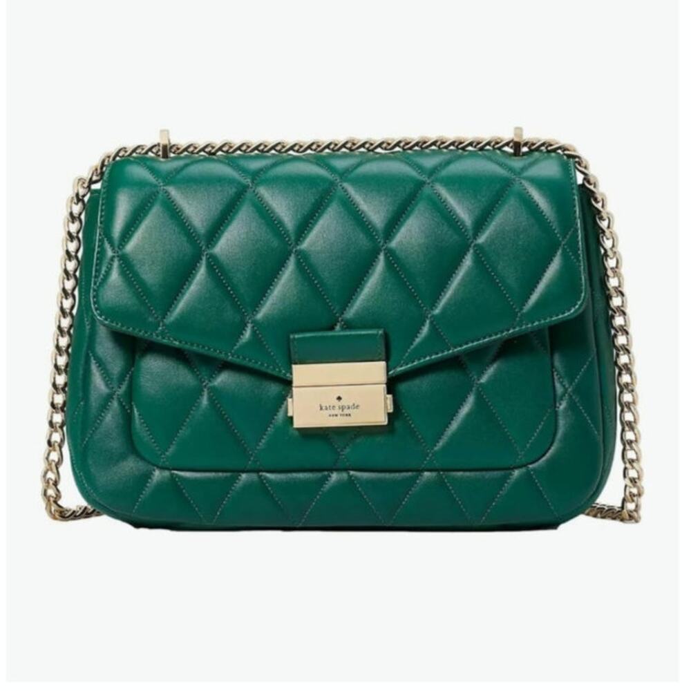 NWT Kate Spade Carey Smooth Leather Medium Flap Quilted Shoulder Bag, Deep Jade